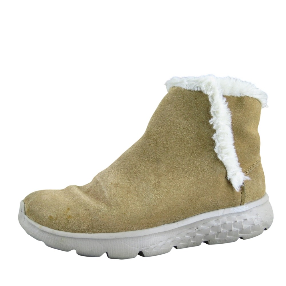 Skechers On The Go Dreamy Suede Ankle Boots Women's Faux Fur Trim Warm Tan 7.5 M